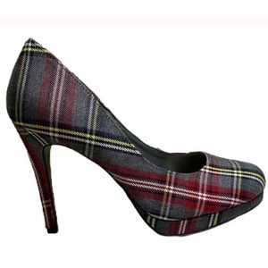 💐FIONI plaid tartan retro high heel pumps gray